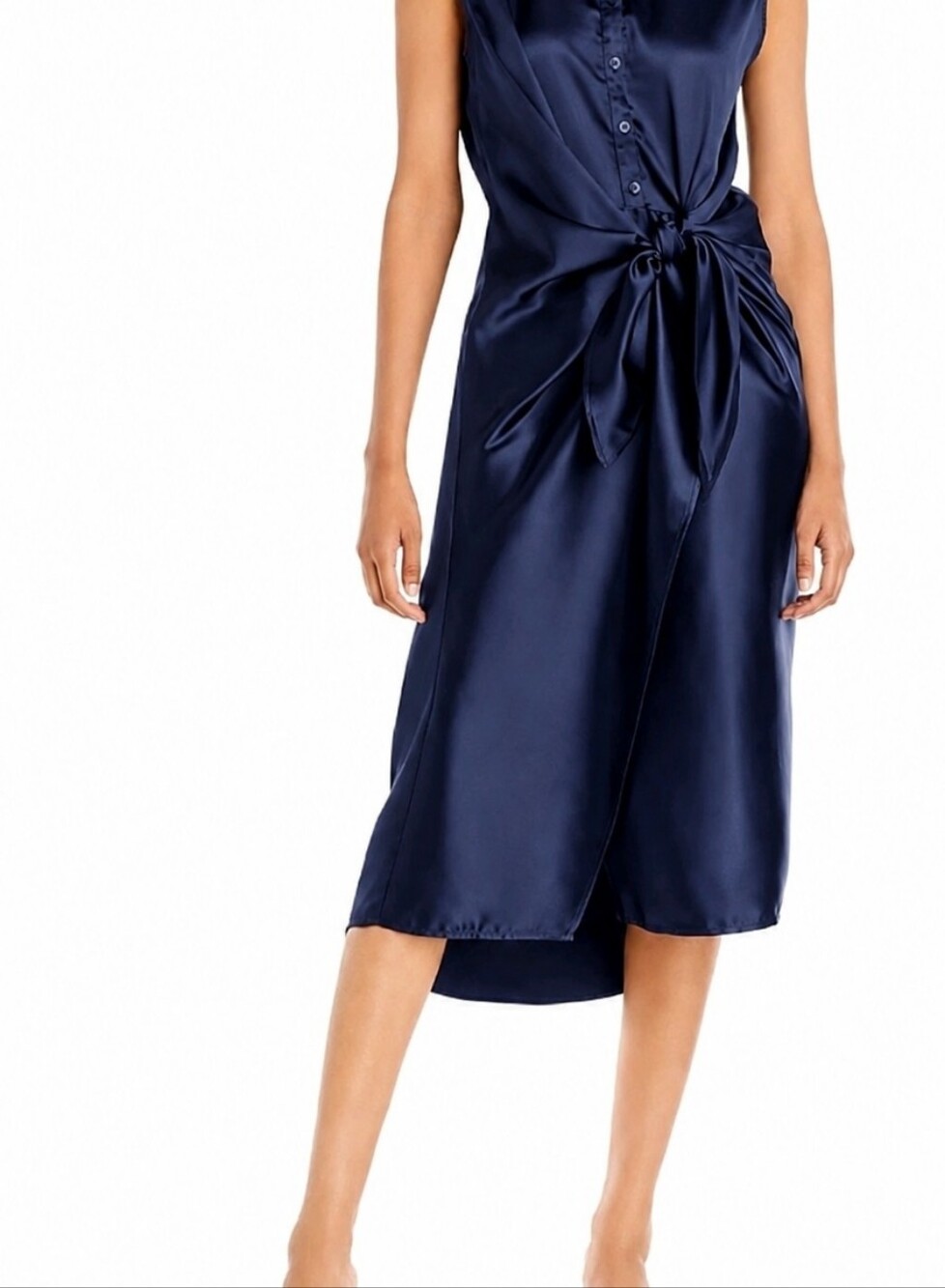Aqua Women’s Size Large New Navy Blue Satin Sleeveless Tie Waist Midi Dress
